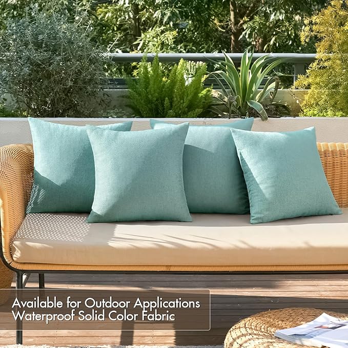 MIULEE Pack of 4 Decorative Outdoor Throw Pillow Covers Linen Waterproof Pillow Covers Spring Farmhouse Cushion Cases for Patio Garden Tent Balcony Couch Sofa 18x18 inch Teal