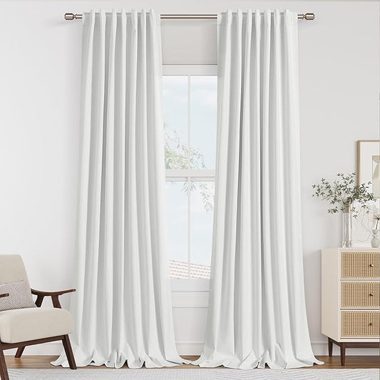 Guken Off White 100% Blackout Linen Curtains 120 Inch Length 2 Panels Set for Living Room Bedroom Back Tab/Rod Pocket Thermal Insulated Black Out Drapes Room Darkening Window Curtains 120 Inches Long