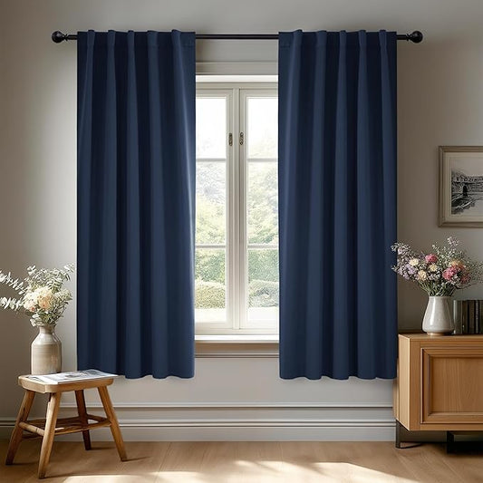 Deconovo Blackout Curtains, Thermal Insulated, W38 x L63 2 Panels, Back Tab, Machine Washable, Room-Darkening Drapes for Bedroom/Living Room Navy Blue
