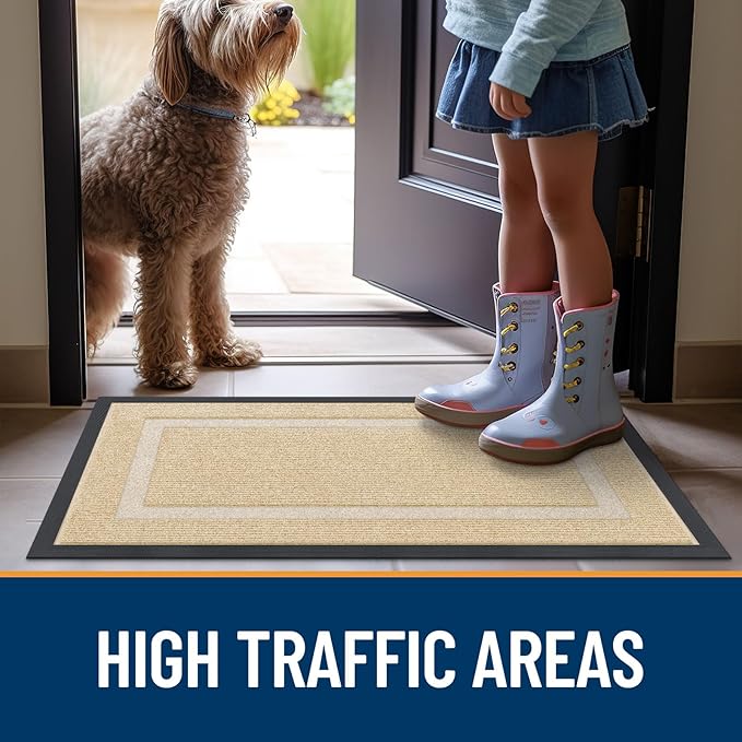 OLANLY Front Door Mat Indoor Outdoor Entrance, Waterproof All-Season, All-Weather Doormat, Sturdy Natural Rubber, Fade Resistant, Low Profile, Easy Clean Patio Porch Entryway Mat, 71x34, Beige