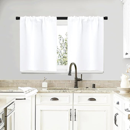 NICETOWN RV Curtains for Camper Windows, White Curtains for Kitchen Window, Home Decoration Light Filtering Drapes for Small Window (29" Wide by 20" Long, 1 Pair)