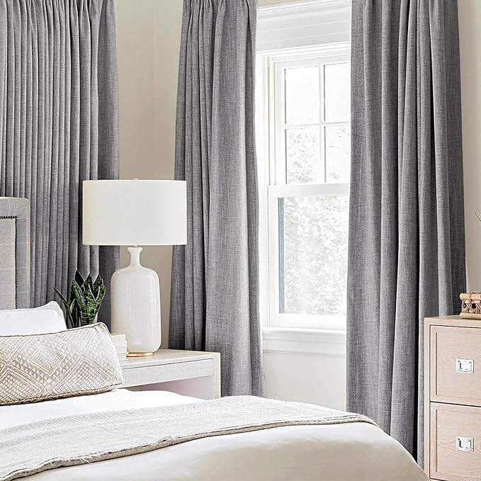 MIULEE Linen Texture Curtains for Bedroom Solid 100% Blackout Thermal Insulated Grey Curtains Grommet Room Darkening Curtains/Draperies Luxury Decor for Living Room Nursery 84 Inch (52x84, 2 Panels)