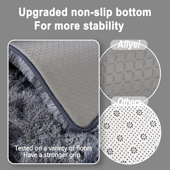 Ultra Soft Runner Rugs for Bedroom Hallways with Upgraded Non-Slip Rubber Backing & Thick Memory Sponge, 2 Packs 2x4 Feet Fluffy Shag Throw Area Rug for Bedside Dorm Tie-dye Dark Grey