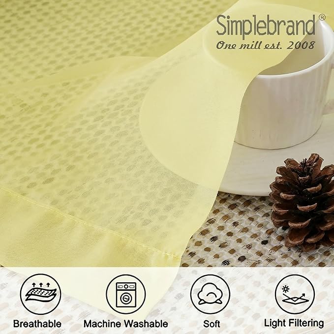 Simplebrand Light Yellow Sheer Curtains 63 Inch Length 2 Panels, Rod Pocket Solid Color Window Sheer Curtain Panels, Elegant Curtains & Drapes for Living Room, Bedroom 2 Panels (Ivory, 42" W x 63" L)