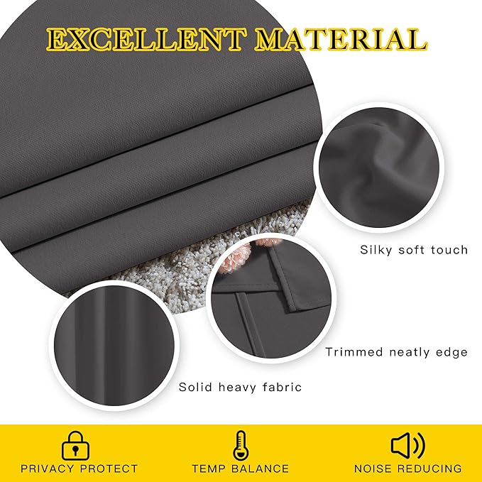 NICETOWN Blackout Window Curtains 72" L - Grommet Top Room Darkening Thermal Insulated Vertical Window Drapes Modern for Flat/Apartment (2 Panels, 46 x 72 Inch, Grey)