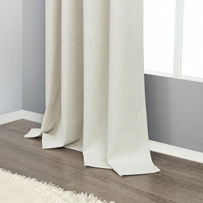 Pitalk Modern Farmhouse Curtains for Living Room 96 Inch Length Linen Cotton Textured Blackout Thermal Window Coverings Cream Drapes for Winter Insulation 2 Panel Curtain 42 x 96 Long Ivory Off White
