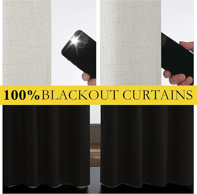 NICETOWN Snowbound Vintage Linen 100% Blackout Curtains for Playroom, Thermal Insulated Curtains 72" Long, Noise Reducing Window Treatment Drapes for Laundry Room, 62" Wide Per Panel, Set of 2