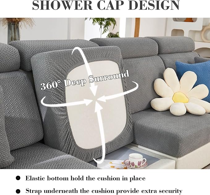 Sofa Covers Couch Covers for Sofa Pet Friendly Couch Cushion Covers Universal Sofa Covers Washable Stretch Slipcovers for Sectional Sofa (Texture Gray,Chaise Cover)