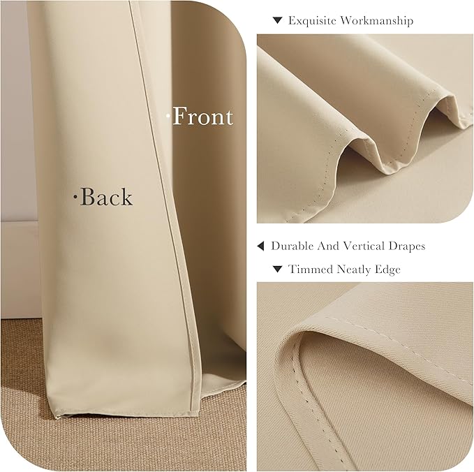PONY DANCE Beige Valances Tiers for Kitchen - Short Room Darkening Small Curtains for Half Cafe Basement/Bathroom, 42 W x 36 Inches L, Biscotti Beige, Double Panels