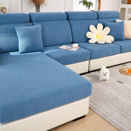 Sofa Covers Couch Covers for Sofa Pet Friendly Couch Cushion Covers Universal Sofa Covers Washable Stretch Slipcovers for Sectional Sofa (Texture Blue,Back Cover L)