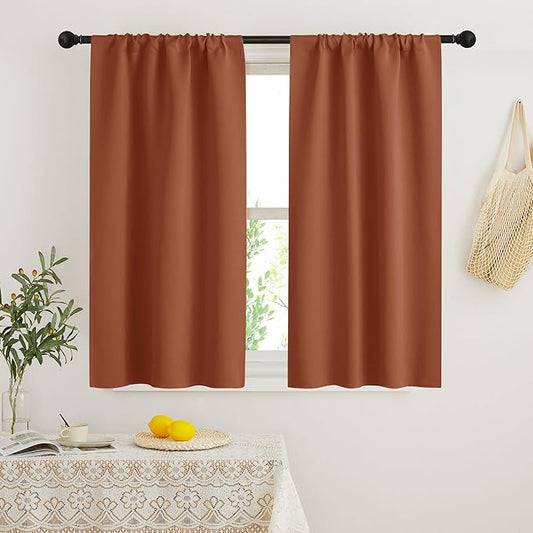RYB HOME Blackout French Door Window Curtain Covering, Rod Pocket Thermal Insulated Privacy Non See Through Drapes for Bathroom Window, Width 29 by Length 45, Burnt Orange, 2 Panels