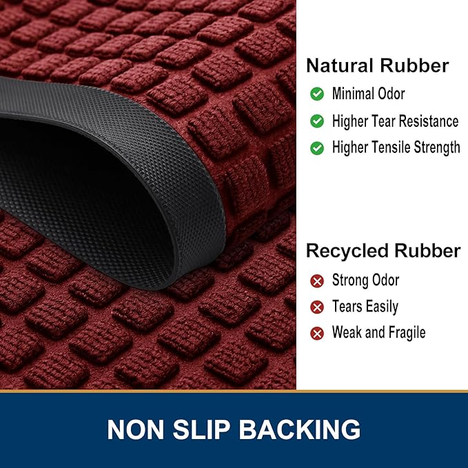Smiry Front Door Mat Outside Entrance, Heavy Duty Natural Rubber Doormat, Non Slip, Trap Dirt and Moisture, Easy Clean, Low Profile Welcome Floor Mats for Indoor Outdoor Entry, 70x46.5 Inch, Red