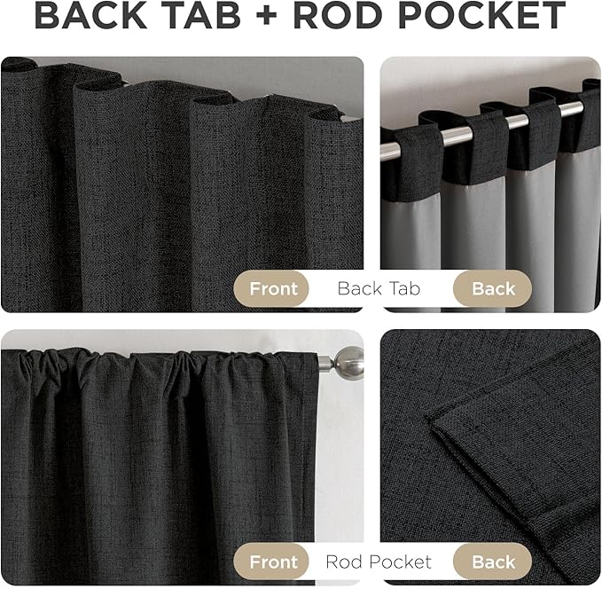 Joydeco Blackout Curtains for Bedroom - 100% Light Blocking 2 Panels Set Black Drapes 37" W x 96" L, Thermal Insulated Room Darkening Curtains, Linen Textured for Living Room, Rod Pocket & Back Tabs