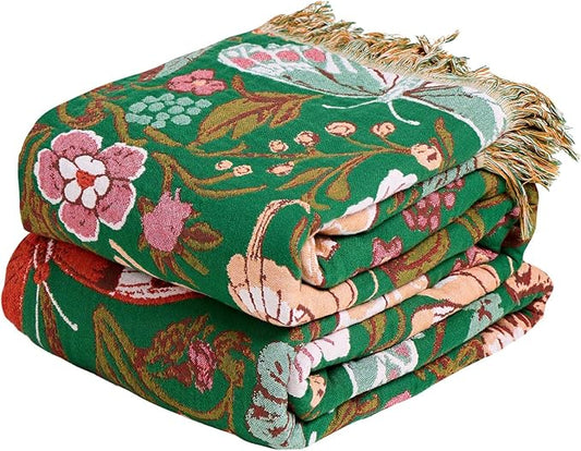 MSGKV Boho Throw Blanket for Bed 60"x80" Butterfly Floral 100% Cotton Couch Blanket Spring Breathable Lightweight Farmhouse Twin Size Blankets for Sofa Home Decor Muslin All Seasons