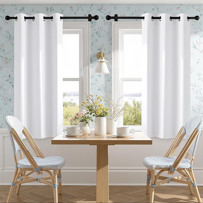 NICETOWN 100% Blackout Window Curtain Panels 45" Length, Set of 2, Snow White, 42 inches Wide, Thermal Insulated Drapes for Kitchen