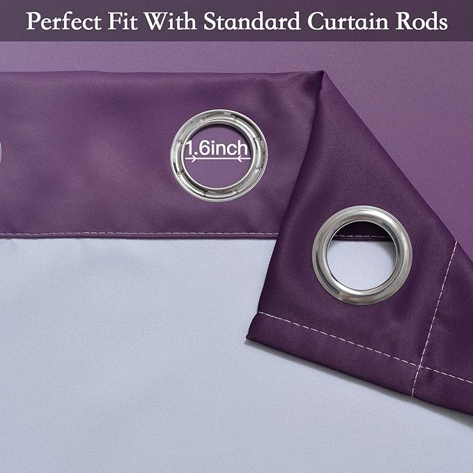 SimpleHome Ombre Room Darkening Curtains for Living Room, Light Blocking Gradient Purple to Gray White Thick Thermal Insulated Grommet Window Curtains/Drapes for Bedroom, 2 Panels, 52x72 inches Length