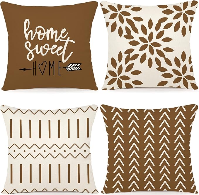 YCOLL Pillow Covers 18x18 Set of 4, Modern Sofa Throw Pillow Cover, Decorative Outdoor Linen Fabric Pillow Case for Couch Bed Car 45x45cm