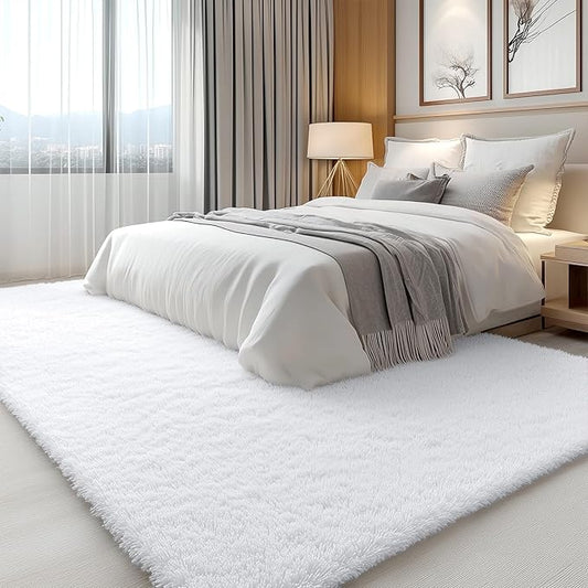 OLANLY 6x6 Area Rugs for Living Room Bedroom, Machine Washable Soft Fluffy Shaggy Bedside Rug, Indoor Floor Carpet for Kids Girls and Boys, Dorms, Nursery Rooms, Home Decor Aesthetic, White