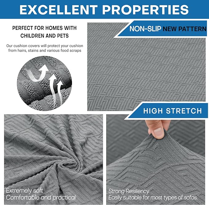 XINEAGE 2026 New 4 Pieces Extra Large Couch Covers for 3 Cushion Sofa Super Stretch Sofa Cover for 3 Large Seat Cushion Universal Slip Cover for Living Room (Light Gray), 91"-110"(3 Cushions)