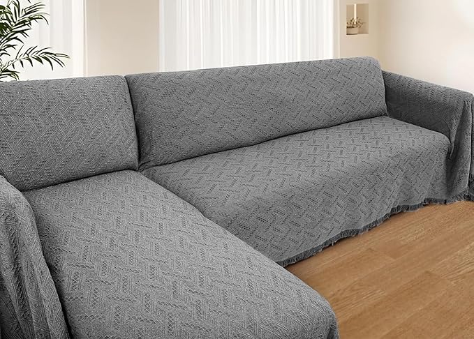 HOMERILLA Sectional Couch Covers for Sectional Sofa L Shaped Sofa Cover Blanket 2 Pieces L Shape Furniture Protector for Pets Dogs (Dark Grey, XXX-Large)