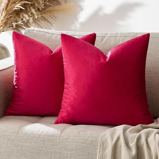 GIGIZAZA Red Velvet Decorative Throw Pillow Covers for Sofa Bed 2 Pack Soft Cushion Cover 20x20