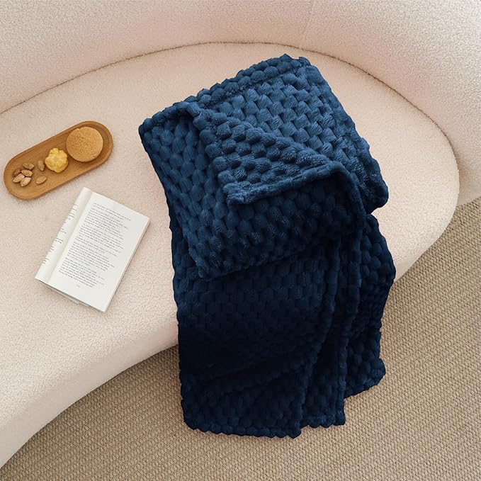 BEDELITE Fleece Blanket Twin Size for Bed Couch, 3D Jacquard Decorative Navy Throw, Soft and Cozy Warm Plush Fuzzy Blanket All Seasons Suitable, 60x80Inches