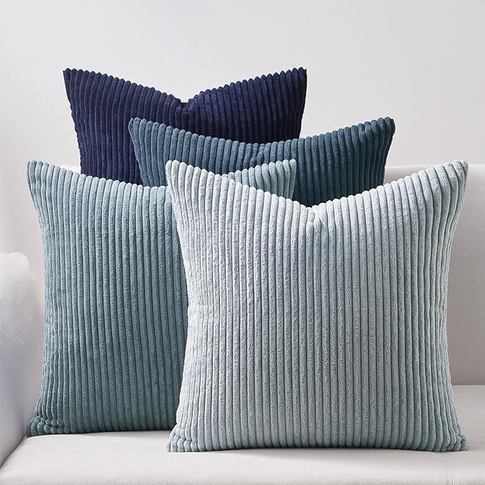 Topfinel Decorative Throw Pillow Covers Cushion Cases, Set of 4 Soft Velvet Modern Double-Sided Designs, Mix and Match for Home Decor, Pillow Inserts Not Included (12x12 inch, Blue)