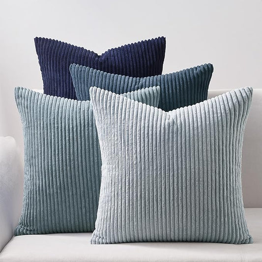 Topfinel Decorative Throw Pillow Covers Cushion Cases, Set of 4 Soft Velvet Modern Double-Sided Designs, Mix and Match for Home Decor, Pillow Inserts Not Included (12x12 inch, Blue)