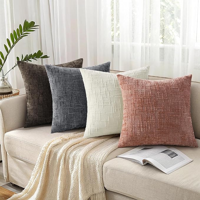 decorUhome Summer Pink Chenille Euro Sham Throw Pillow Covers 26x26 Set of 2 Textured Soft Cozy Slubby Couch Pillow Covers Modern Farmhouse Boho Decorative Pillow Cases for Bed Sofa Living Room
