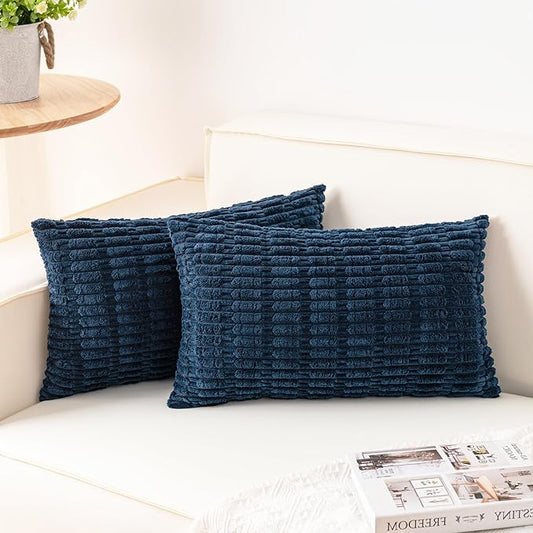Pack of 2 Corduroy Decorative Throw Pillow Covers 12x20 InchSoft Boho Striped Pillow Covers Modern Farmhouse Home Decor for Sofa Living Room Couch Bed（Teal）