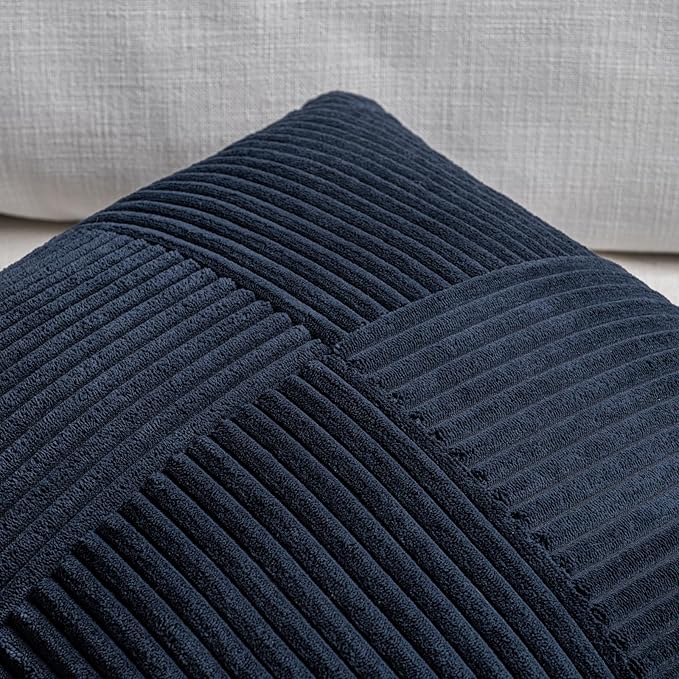 Fancy Homi 2 Packs Navy Blue Lumbar Decorative Throw Pillow Covers 20x28 Inch for Living Room Couch, Rustic Farmhouse Boho Home Decor, Soft Striped Corduroy Rectangle Accent Cushion Case 50x70 cm