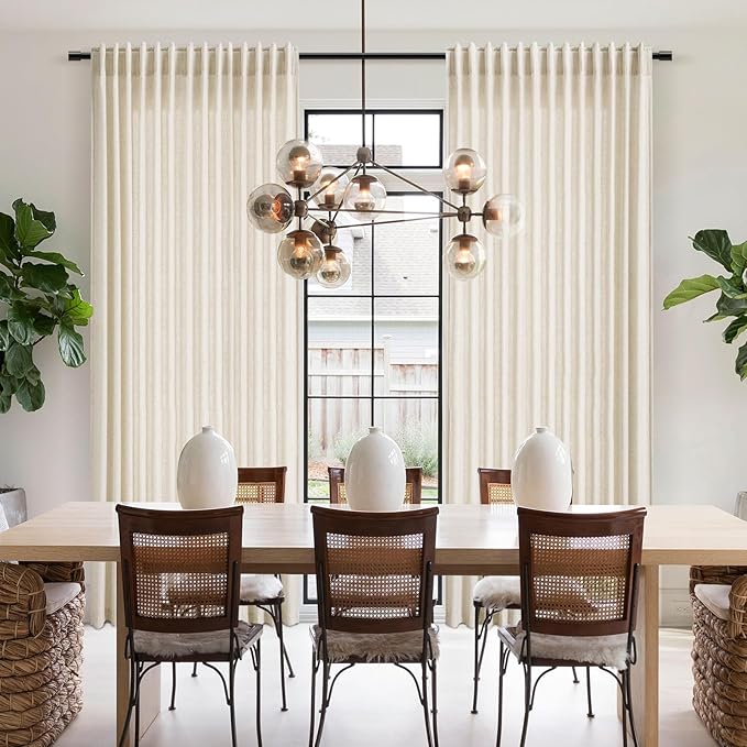 Warm Beige Linen Curtains 90 Inch Long 2 Panels Set for Bedroom Living Room Linen Textured Window Drapes Semi Sheer Light Filtering Rod Pocket Back Tab Cotton Textured Farmhouse Curtain 52x90