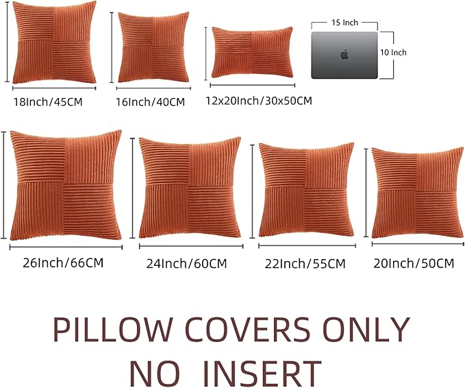 Fancy Homi 2 Packs Burnt Orange Samll Fall Decorative Throw Pillow Covers 14x14 Inch with for Couch Bed Sofa, Farmhouse Boho Home Decor, Soft Corss Patchwork Corduroy Square Cushion Case 35x35 cm