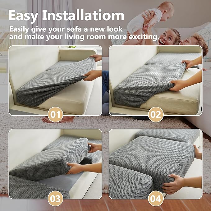 Couch Cushion Covers for Sofa Couch Covers Wear-Resistant Universal Sofa Cover Washable Stretch for Sectional Slipcovers (Texture-Gray,Back Cover L)
