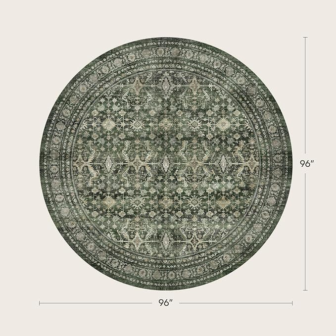 Lofus 8ft Area Rugs for Living Room, Green Washable Area Rug with Non-Slip Backing,Soft Boho Carpets for Bedroom Dining Room Home Office Indoor Nursery