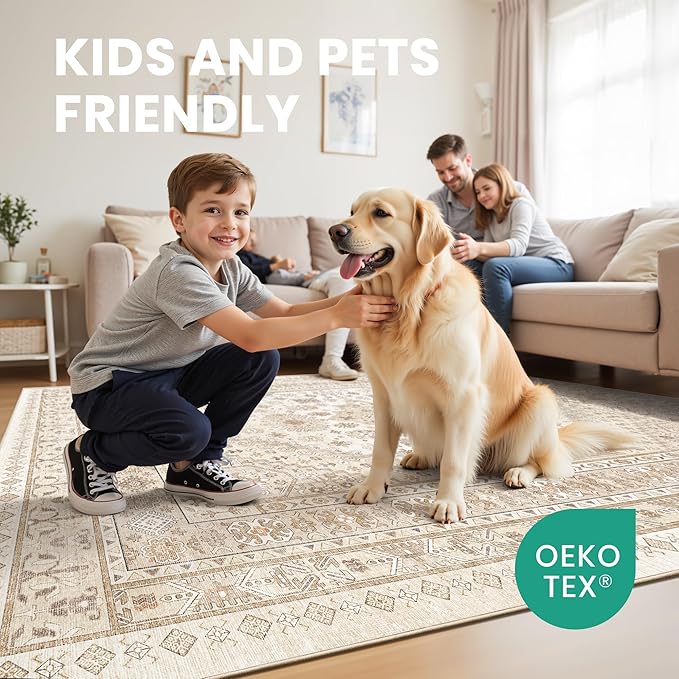 zesthome 5x7 Area Rugs - Ultra-Thin Washble Rug, Stain Resistant Anti Slip Backing Rugs for Living Room,Bedroom, Vintage Home Decor Area Rug