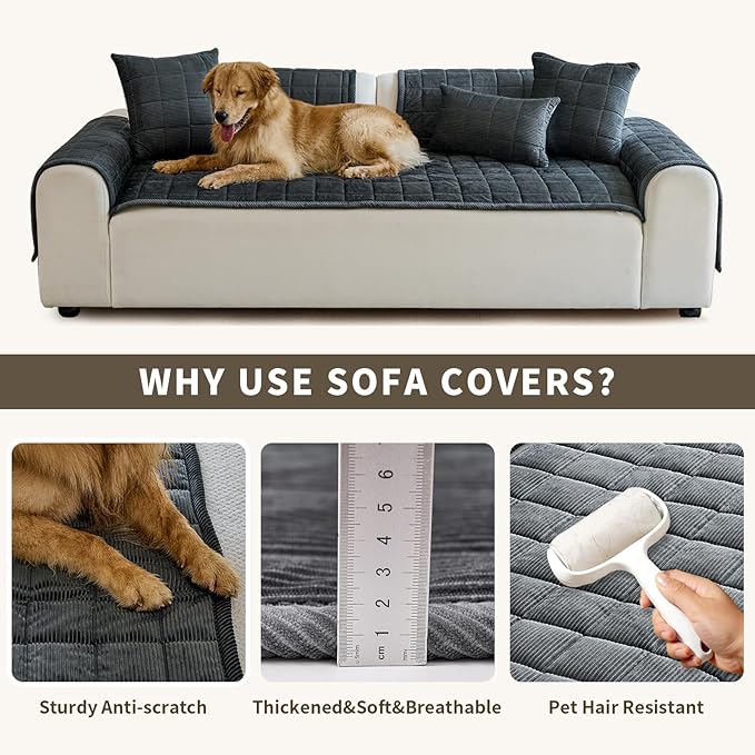 Couch Covers for Dogs Washable, Non Slip Couch Covers for Loveseat Sofa Pet Friendly, Soft Fuzzy Sofa Covers for Pet, Dog Couch Cover Furniture Protector(1PC,Dark Grey,27.6"x59.1")