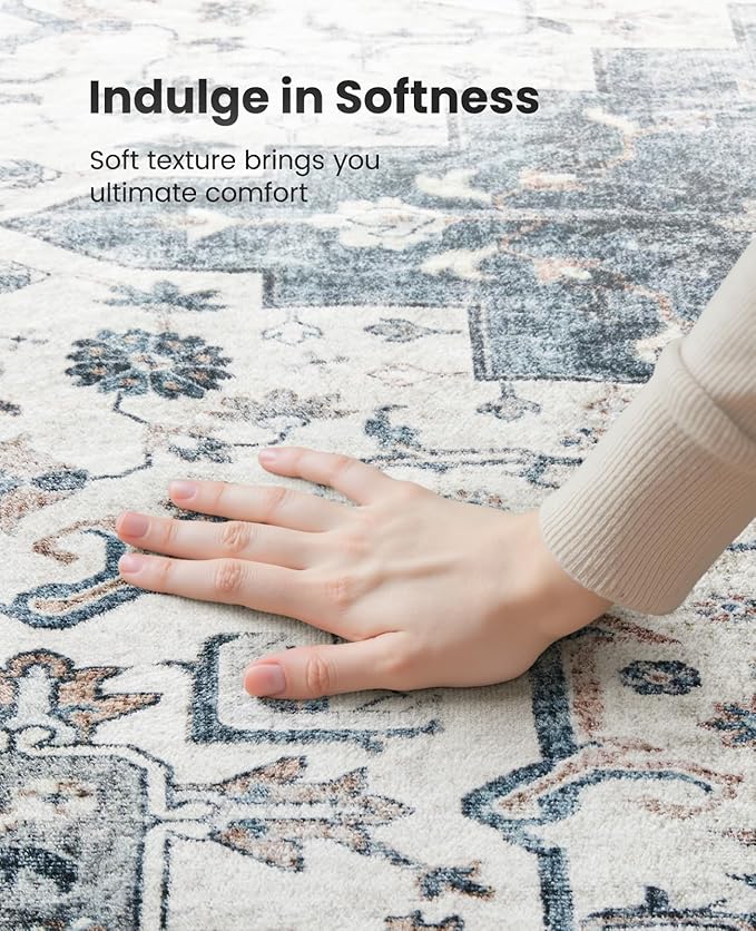 AMADA HOMEFURNISHING 3x5 Washable Area Rug, Low-Profile Entryway Rug with Non-Slip Backing & Durable Edge Binding, Vintage Rugs for Bedroom, Entryway & Kitchen
