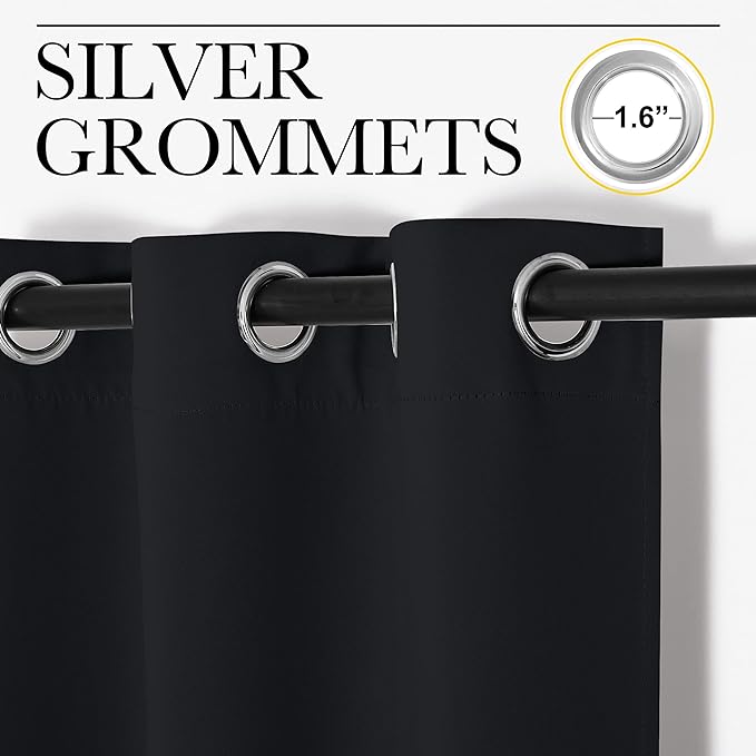 NICETOWN Bathroom Blackout Curtains and Drapes, Black Solid Thermal Insulated Grommet Blackout Drapery Panels for Window (2 Panels, 55 inches Wide by 68 inches Long, Black)