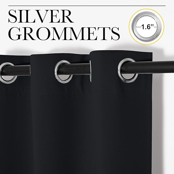NICETOWN Blackout Curtain Panels for Bedroom, Black, 2 Panels, W29 x L20-inch, Thermal Insulated Grommet Top Blackout Draperies and Drapes for Basement