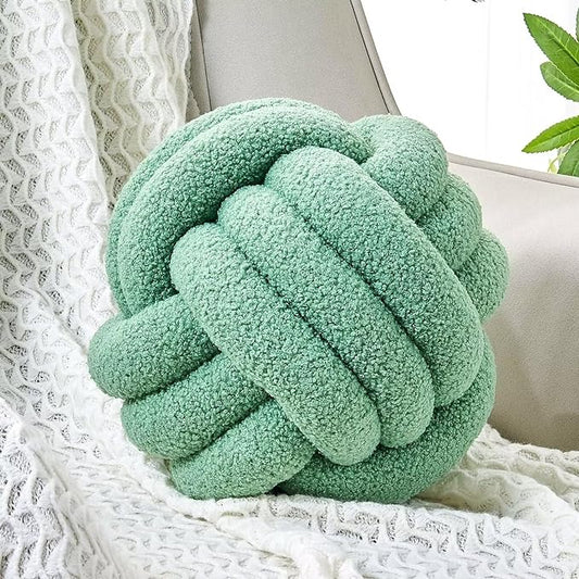 Uvvyui Knot Pillow Ball, Soft Home Decorative Pillows, Round Throw Pillow, Handmade Knotted Plush Pillow, Round Boucle Pillow Cushion (11 Inches Sage Green)