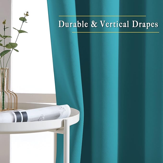 NICETOWN Peacock Teal Blackout Curtains for Living Room, Grommet Thermal Insulated Window Drapes Room Divider Blinds Sound Reducing for Living Room, W46 x L102, 2 Pieces