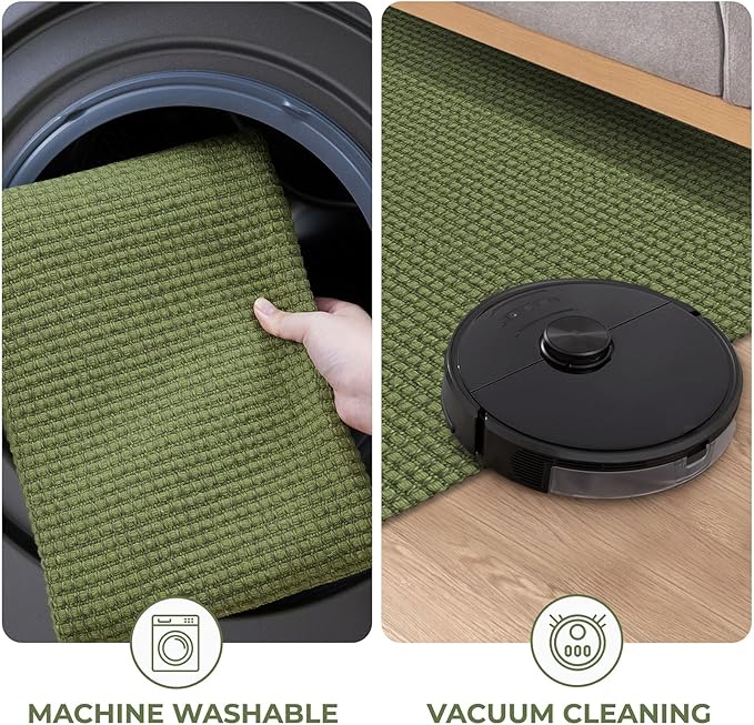 KOZYFLY Runners for Hallways 2x5 ft Washable Kitchen Runner Non Slip Rubber Backed Hall Runners Cotton Entryway Runner Rugs Floor Carpet for Indoor Backdoor Bedroom Kitchen, Bright Green/Earthy Green