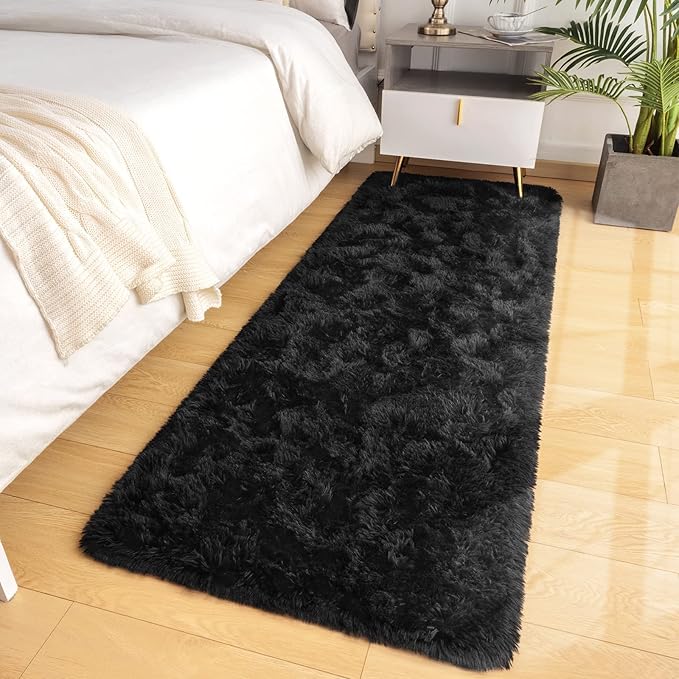 LOCHAS Ultra Soft Indoor Modern Area Rugs Fluffy Living Room Carpets for Children Bedroom Home Decor Nursery Rug 2x6 Feet, Black