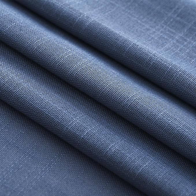 Navy Blue Curtains 96 inch Length for Bedroom Back Tab Light Filtering Semi Sheer Blue Living Room Curtains Linen Cotton Textured Indigo Blue Drapery Panel Modern Aesthetic Decor 42" Wx96 L