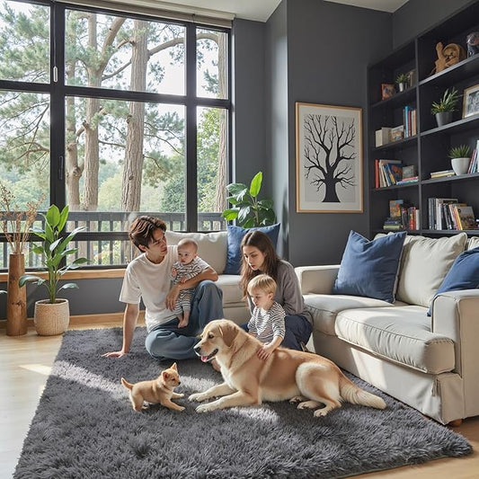 Rugs for Bedroom 4x6, Alfombras para Salas Shag Large Plush Soft Area Rug, Shaggy Carpets for Livingroom, Kids Boys Girls Home Decor Aesthetic(Dark Grey, 4 x 6)