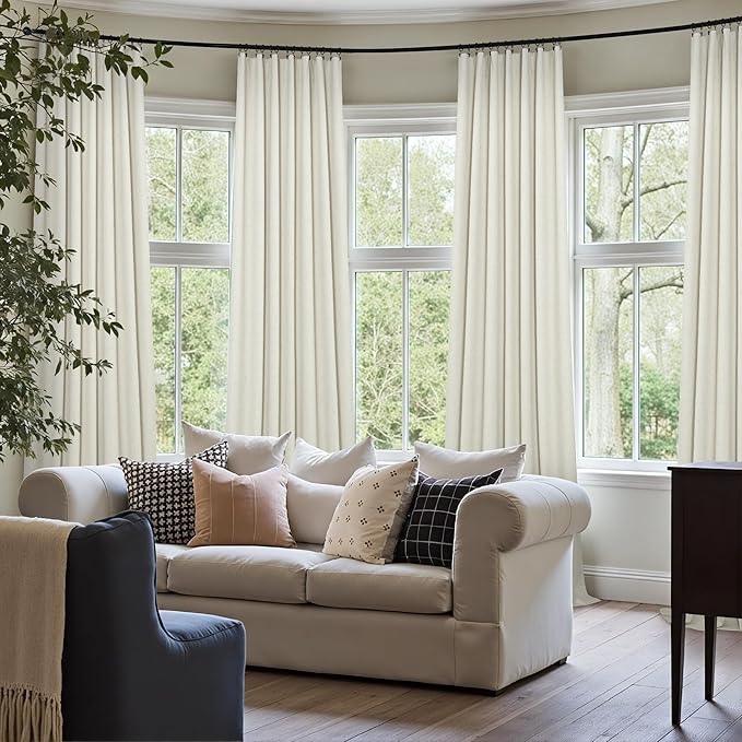 Total Blackout Linen Curtains 80 Inches Long for Bedroom Thick Thermal Rustic Country Lightweight Black Out Curtain for Living Room Window Drape Ivory Cream Colored Back Tab 2 Panels Wide 60x80 Length
