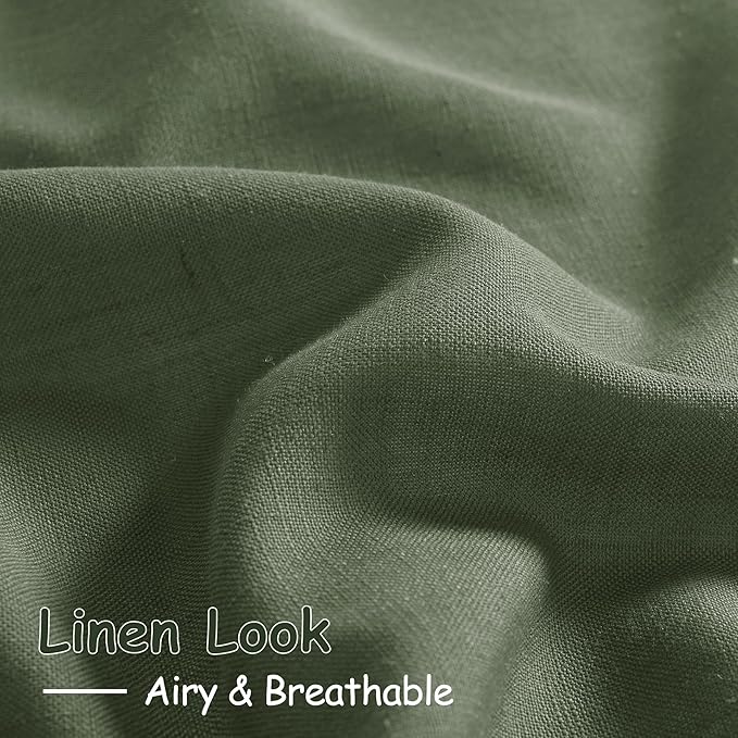 Nanspring Extended Curtain Olive Green Linen Sheer Curtains for Living Room 2 Panels Set 110 Inch Length Back Tab Light Filtering & Breathability Semi Sheer Drapes for Bedroom Living Room 52x110