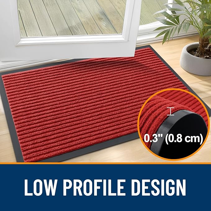 OLANLY Front Door Mat Indoor Outdoor Entrance, 2-Pack 71 x 47 Inch, Waterproof Heavy Duty Doormat, Fade Resistant, Low Profile, Easy Clean Patio Porch Welcome Floor Mats for Entry, Red