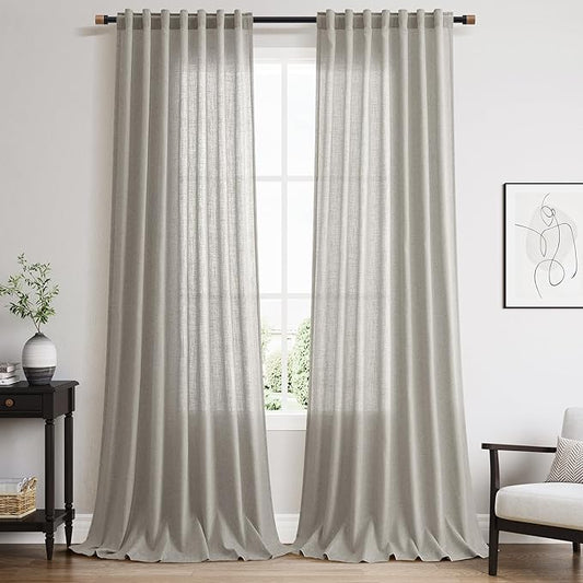 Silver Gery Linen Curtains 96 Inches for Bedroom Living Room Burlap Textured Linen Drapes Rod Back Tab Modern Farmhouse Coastal Decor Light Filtering Curtain for Dinning Room Office 52x96